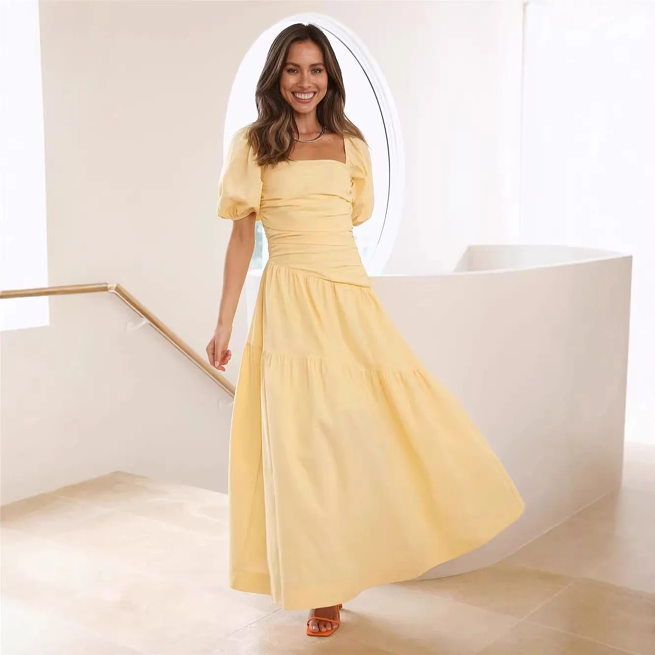 Cross Strap Summer Dresses for Women Bubble Sleeve Dress Spring Summer Fashion Overall Jumpsuit Playsuit