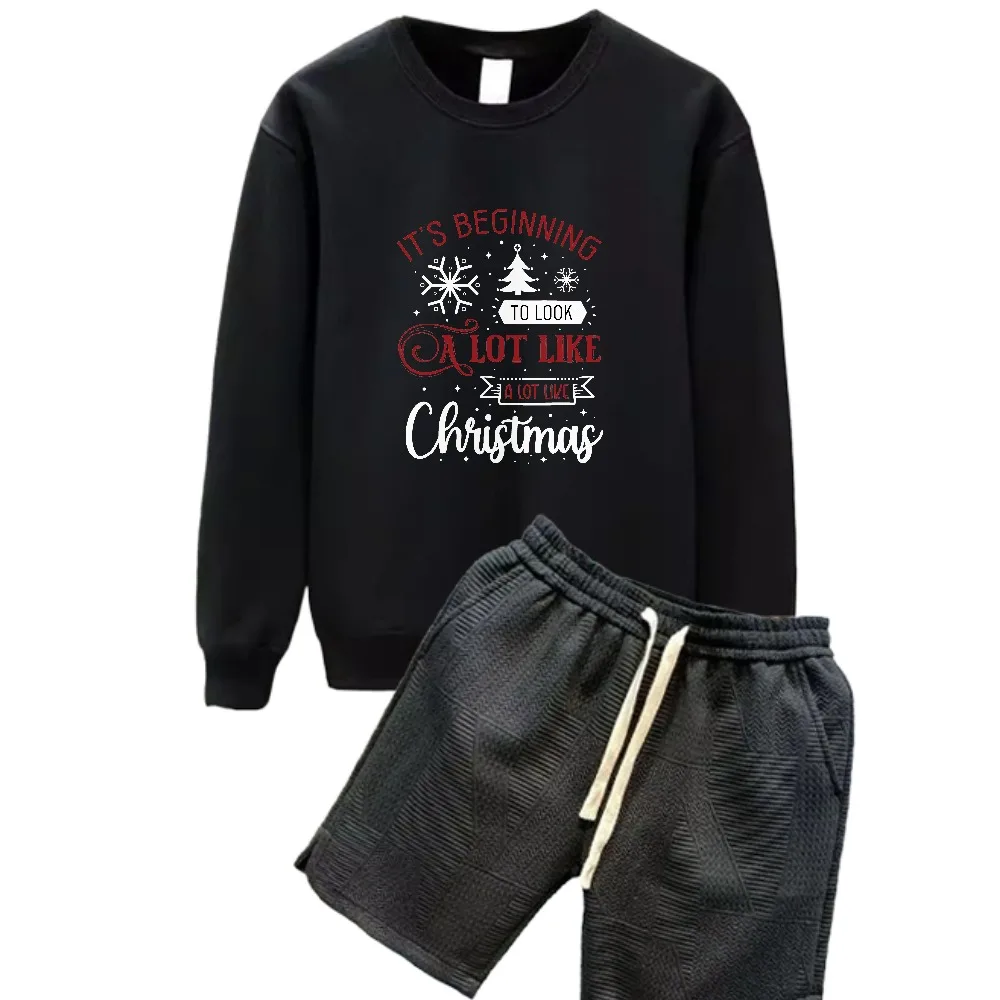 

2025 Christmas tree snowflake print suits Men's Daily Casual Tracksuit Set Spring And Autumn Comfortable Stylish Outfit For Men