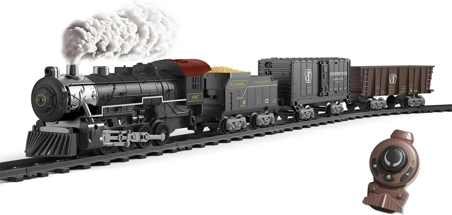 

Electric Toys Train Set,Remote Control Train Track Model Toy with Steam,Light,Sound. Train for Christmas Trees,Kids Gifts for 3-