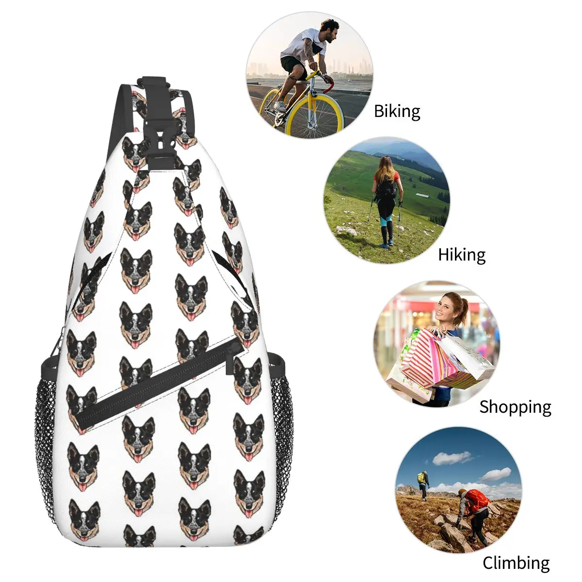 Australian Cattle Dog Lover, Blue Heeler Love Chest Bag Men Sling Crossbody Backpack Chest Bag Travel Daypack Shoulder Bag