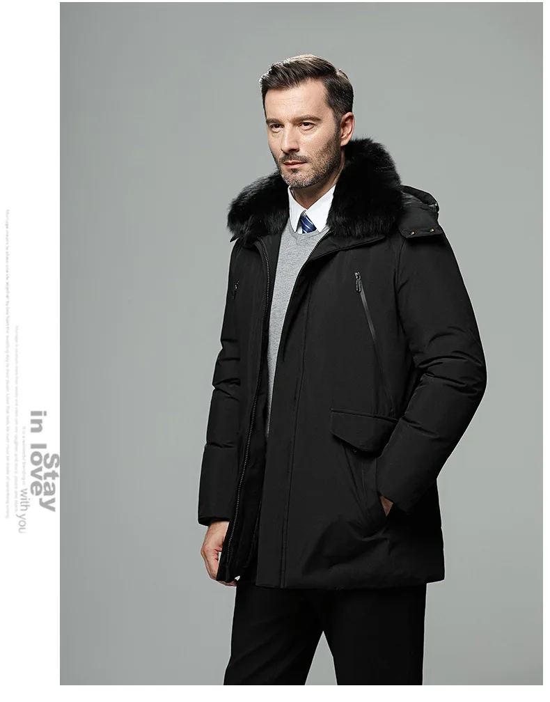 Canada Fashion Winter Jacket for Men Down Coat Parkas Men's White Goose Down Jacket Puffer Padding Detachable Fur Collar HYX0018