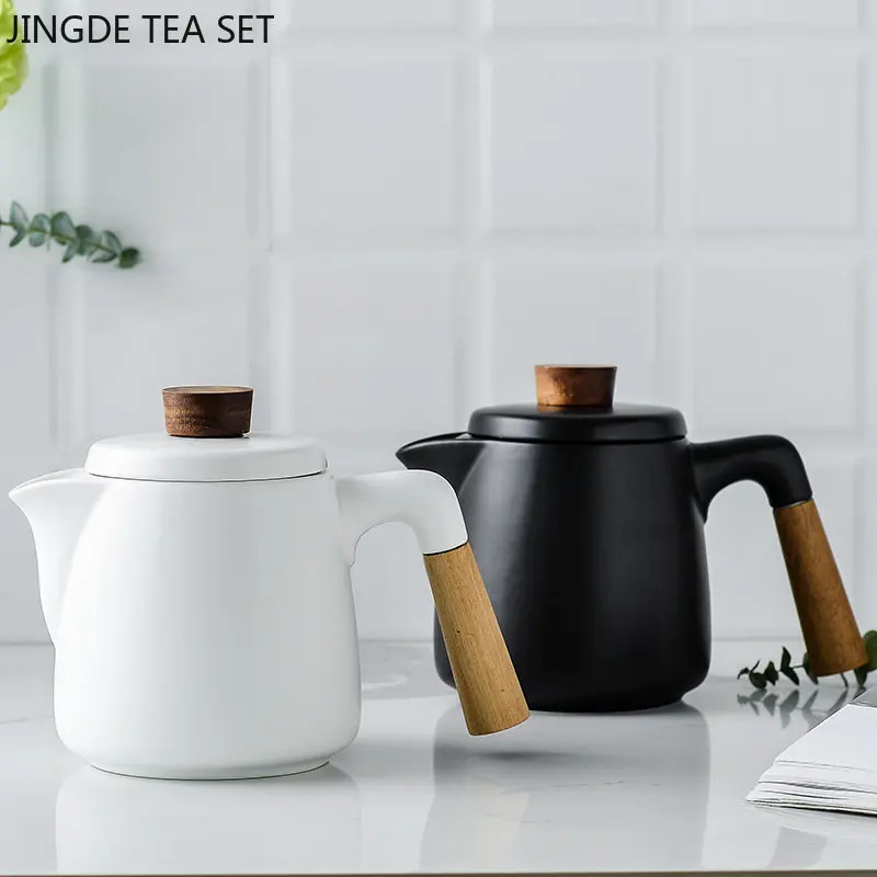 Service à thé japonais créatif, poignée en bois céramique tasse à café de bureau, tasse à café, filtre domestique infuseur à thé, accessoires faits à la main