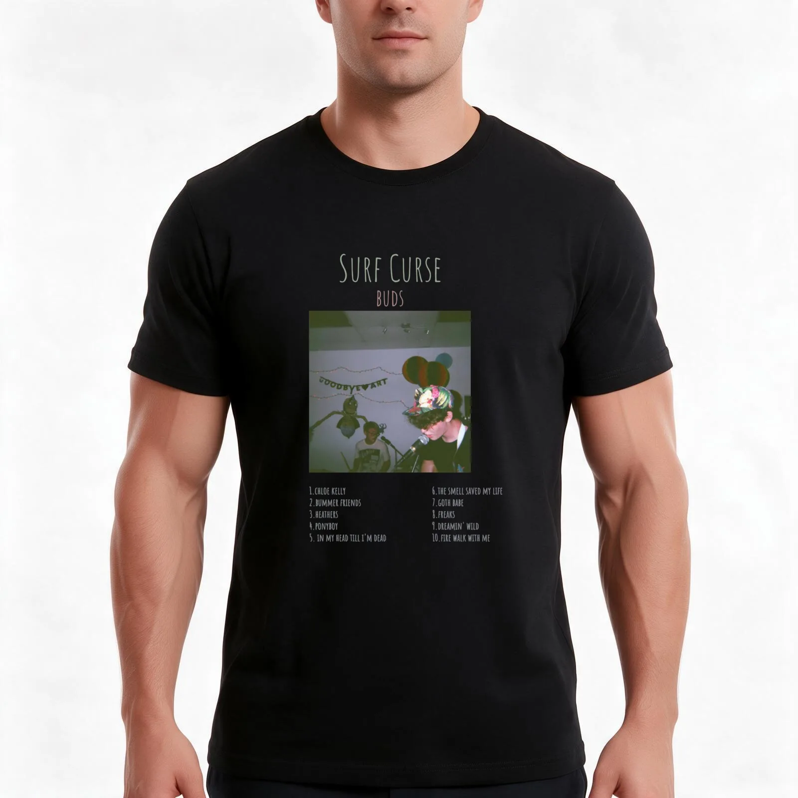 Surf Curse Buds Album TRACKLIST T-Shirt, Summer Casual Cotton Tee, Oversized Streetwear Tops, Vintage Graphic Print, 100% Cotton