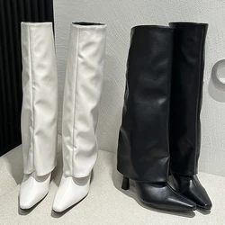 Fashion Slip On Long Women Western Boots Female Pumps Footwear New Shoes 2024 Ladies Modern Knee High Heels Boots Autumn Spring