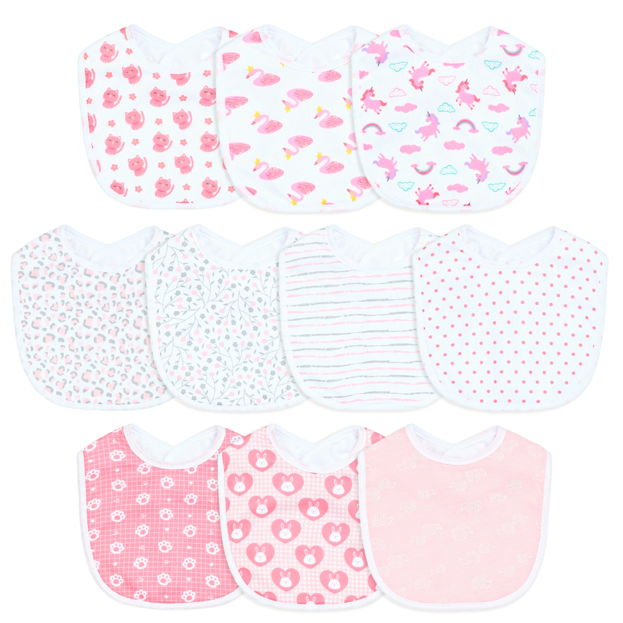 

Набор из 10 водонепроницаемых мягких слюнявчиков для девочек, супервпитывающие слюнявчики для новорожденных для кормления и прорезывания зубов (регулируемые застежки)