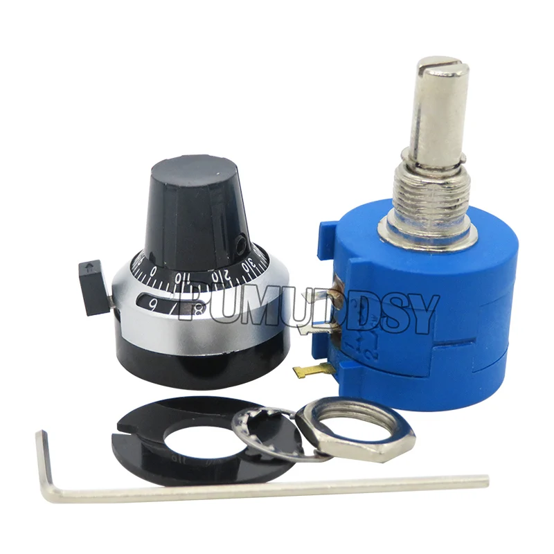 1ชุด3590S พรีซิชั่ Multiturn (1PCS Potentiometer 10ปรับ Resistor + 1PCS เปลี่ยนนับ Dial โรตารี่6.35Mm Knob) ใหม่