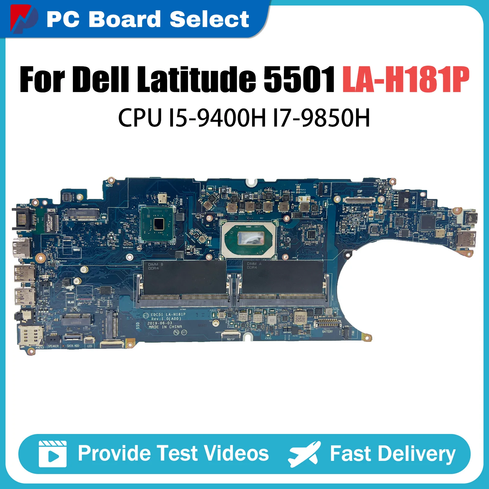 

CN-0VK2MW 0P5VKM For Dell Latitude 5501 Laptop Motherboard EDC51 LA-H181P I5-9400H I7-9850H CPU Mainboard Tested