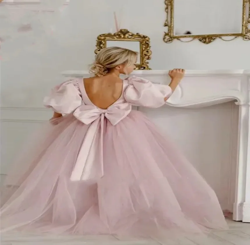 Light Pink Flower Girl Ball Gown, Vestidos para casamento, Vestidos de festa de aniversário infantil, Vestidos de primeira comunhão infantil