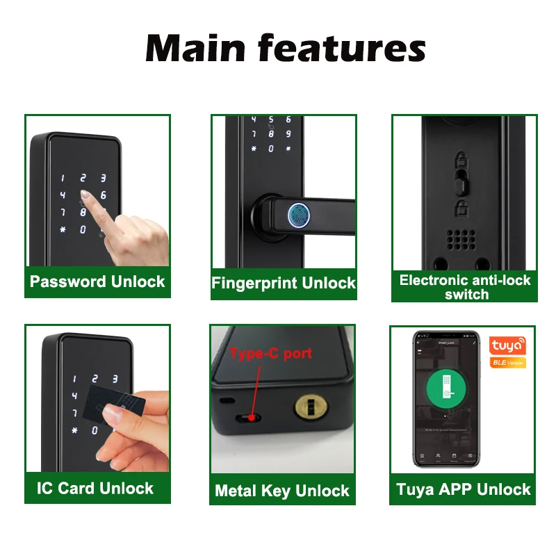 EGFirtor Tuya Password Biometric Fingerprint Lock Electronic Smart Door Lock with APP Password Key IC Card Unlock