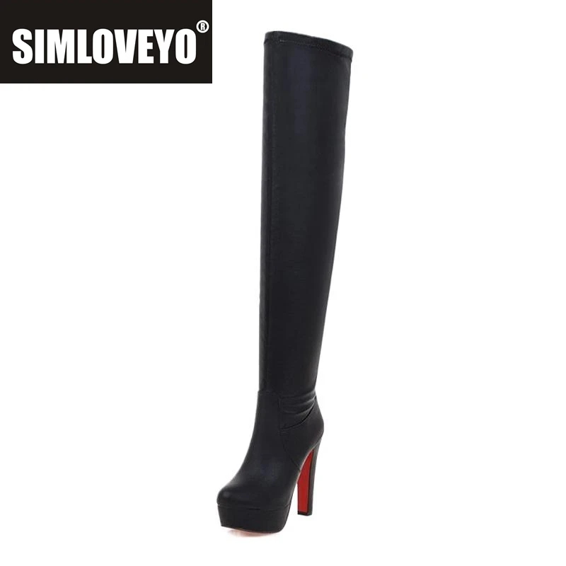SIMLOVEYO Shoes Ultra High Heel over knee boots black  white platform booties BIg size 34- 48
