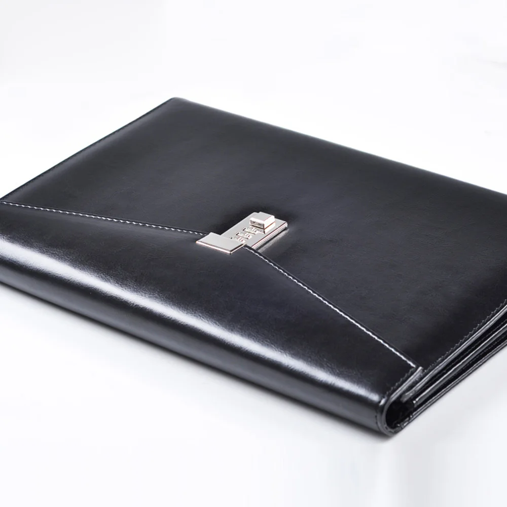 PU Leather A4 Document File Folder Name Logo Custom with Lock Password Briefcase Organzier Office Manager Bag