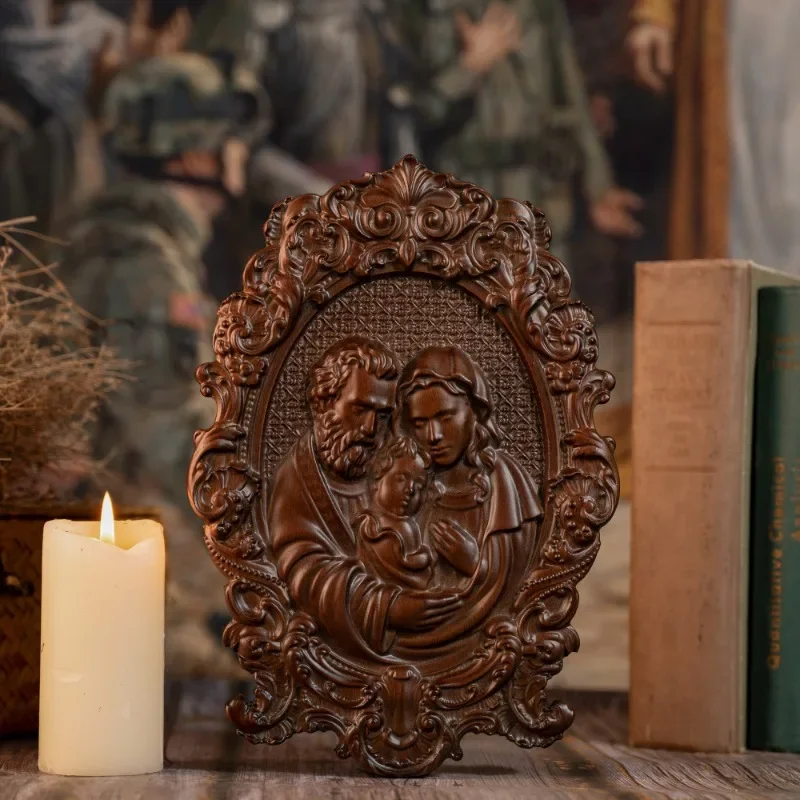 Church Holy Family Nativity Wood Carving Catholic Wall Art Mary and Joseph Living Room Wall Decor