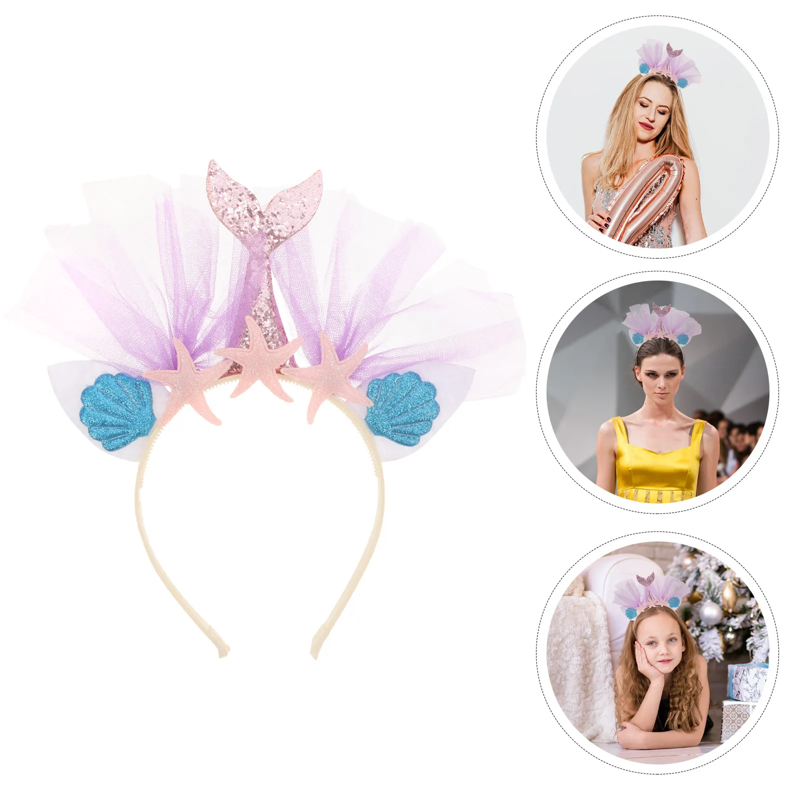 

Glitter Hair Hoop with Mermaid Design Non-Fading Party Headband for Costume Carnival Easter Celebration Fun Gift