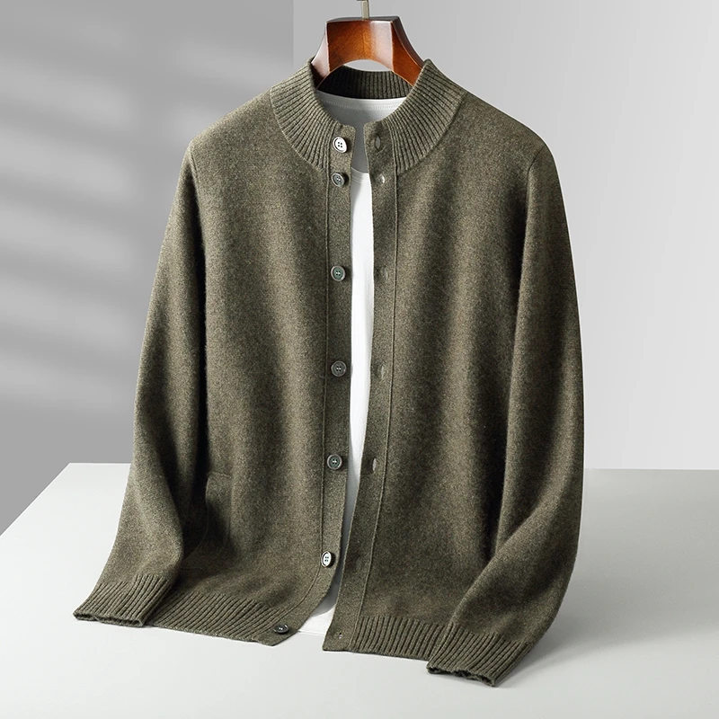 100% merino wool men\'s cardigan cashmere sweater autumn and winter new knitted coat solid color long sleeve high quality coat.