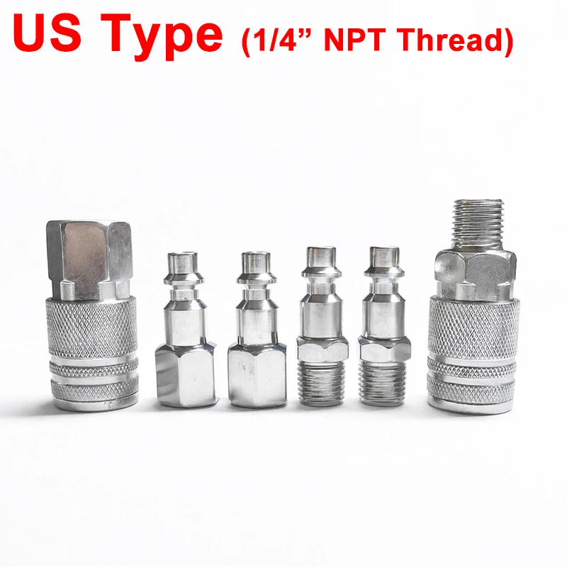 

6 PCS 1/4 NPT Kit American US Quick Connector External Teeth Self-Locking Pneumatic Fitting Accessories Nickel-Plated Iron Set