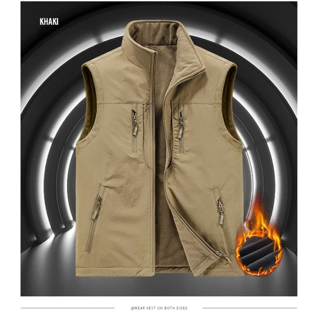 2025 Autumn Winter Thickened Fleece Double-Sided Vest Men's Jacket Warm Outerwear Slim Fit Casual Style Daily