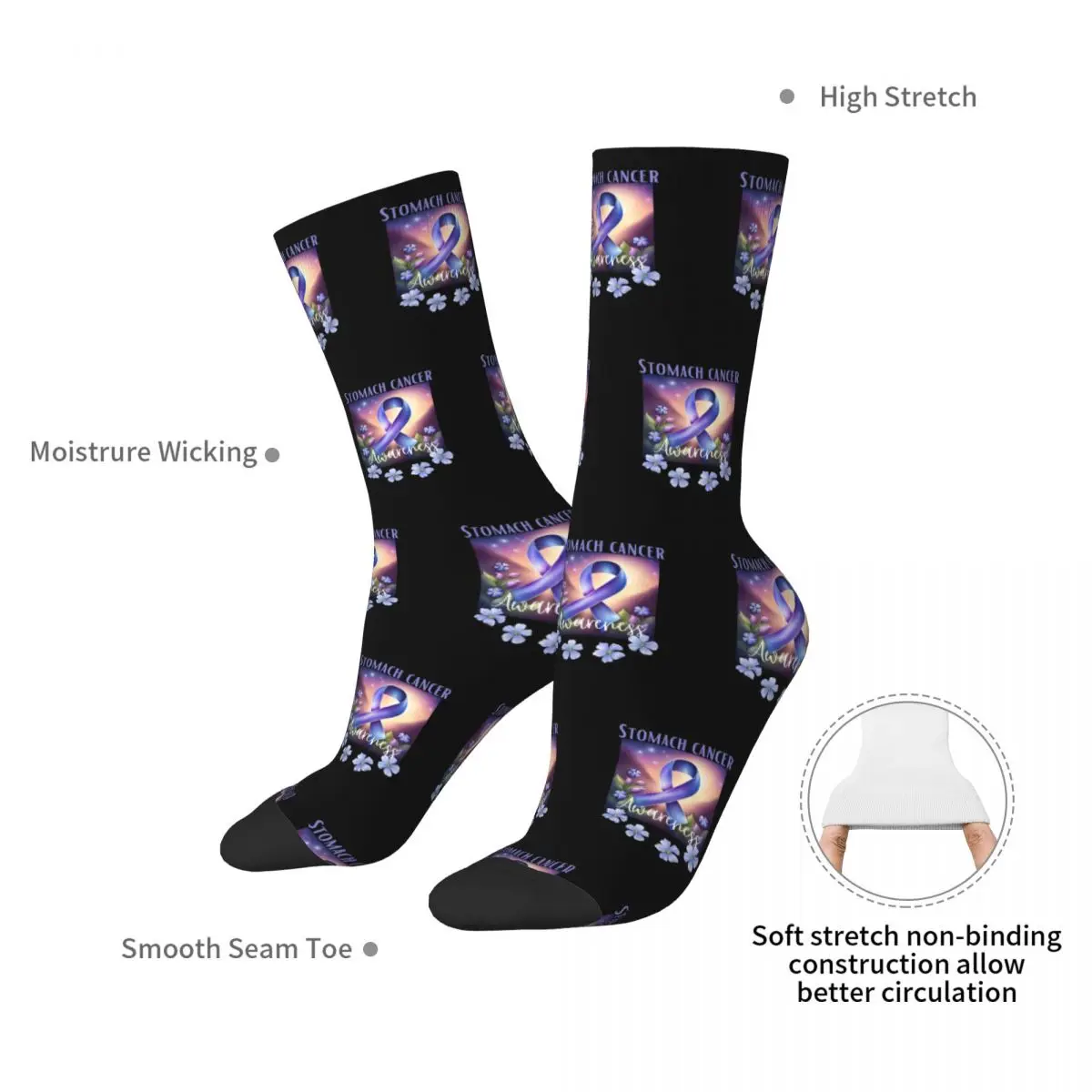 Stomach Cancer Awareness Periwinkle Socks Harajuku High Quality Stockings All Season Long Socks for Man's Woman's Christmas Gift