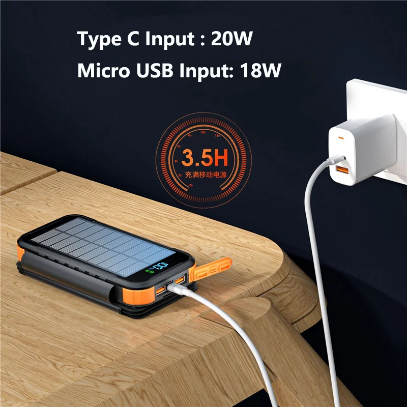 بنك الطاقة الشمسية 43800mAh قابل للطي المزدوج USB شاحن محمول آيفون 17 16 سامسونج Xiaomi Powerbank مع بطارية احتياطية خفيفة