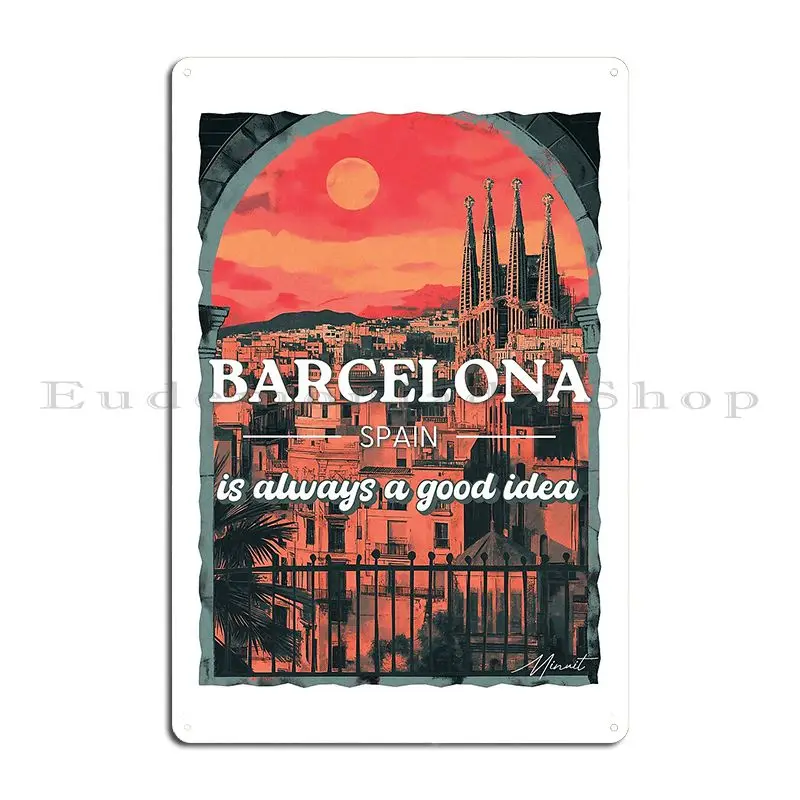 Barcelona Travel Poster Sagrada Familia Metal Plaque Poster Pub Plaques Designing Customized Mural Tin Sign Poster