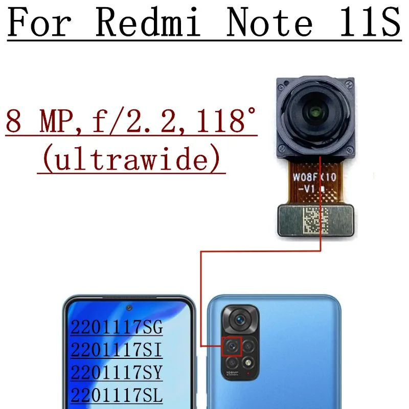 Front Back Camera For Xiaomi Redmi Note 11S Note11S 4G 5G Rear Backside Selfie Frontal Facing Camera Module Flex Cable