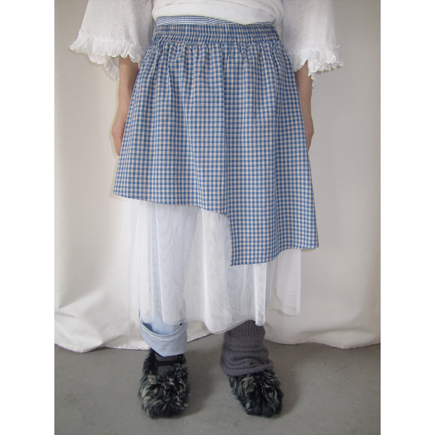 

Летняя женская юбка А-силуэта в корейском стиле 2026 года, миди, асимметричная, в клетку, с лоскутным дизайном, из дышащей сетчатой ткани