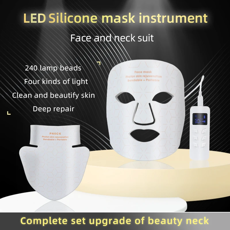 USB Rechargeable 4 Colors Led Red Light Therapy Face Neck Mask Near-Infrared 850 Red Light Skin Rejuvenation Beauty Device