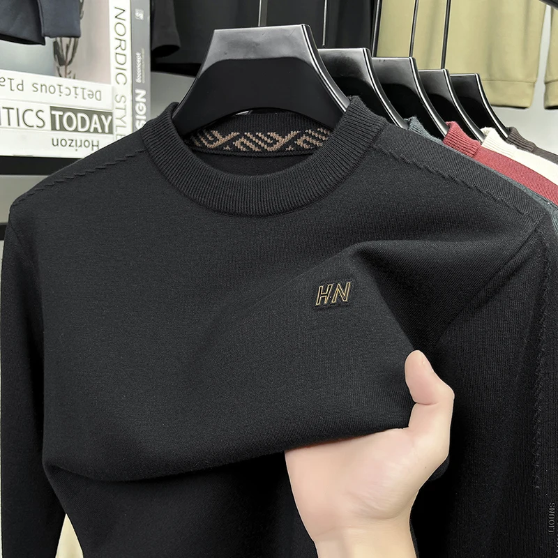

Luxury brand letter embroidery men's sweater plush thicken warmth comfort new fashion casual round neck premium knitted pullover