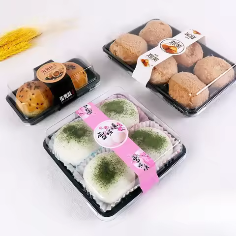 50pcs Black Cake Roll Pastry Boxes 2/4/6/9 Grid Pastry Dessert Takeaway Freshness Box Food Grade Baking Dessert Packaging Case