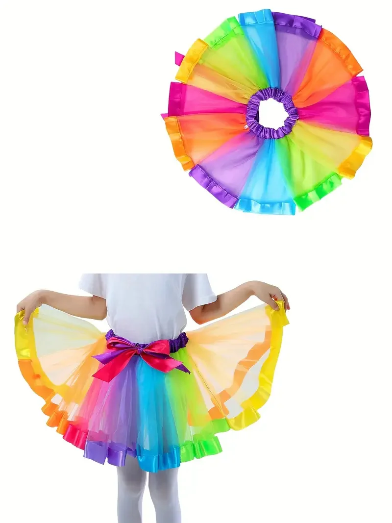 Hot Kids Lovely Handmade Colorful Tutu Skirt Girls Rainbow Tulle Tutu Pettiskirt Dance Bubble Skirt2-9T