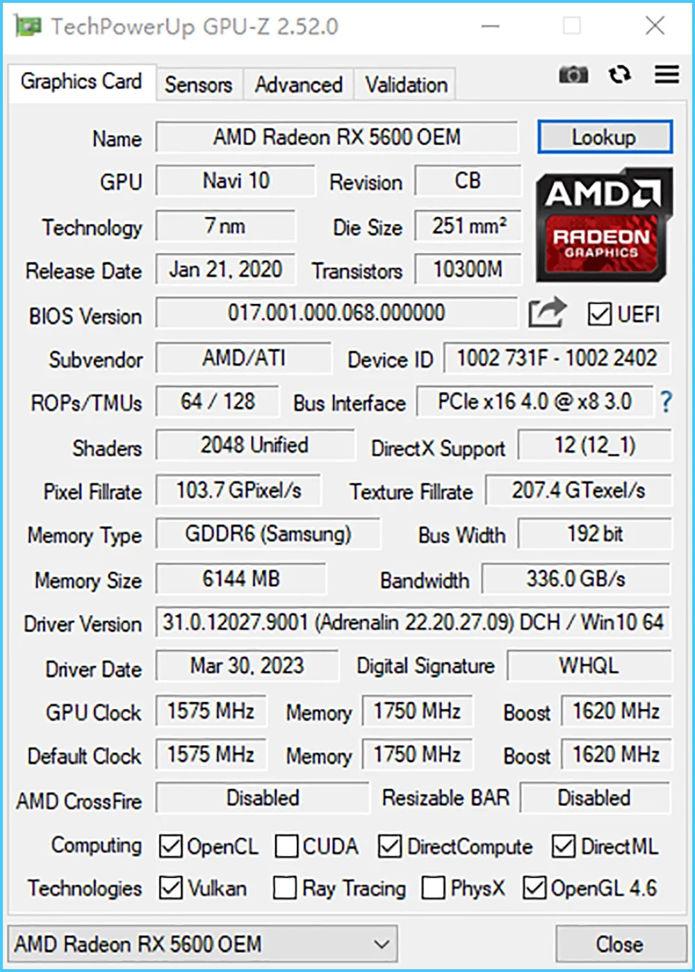 MLLSE AMD RX 5600 6GB Placa Gráfica GDDR6 192Bit PCI-E 4.0 × 16 8Pin Radeon GPU Rx 5600 6g Gaming Placa De Vídeo Placa De Vídeo