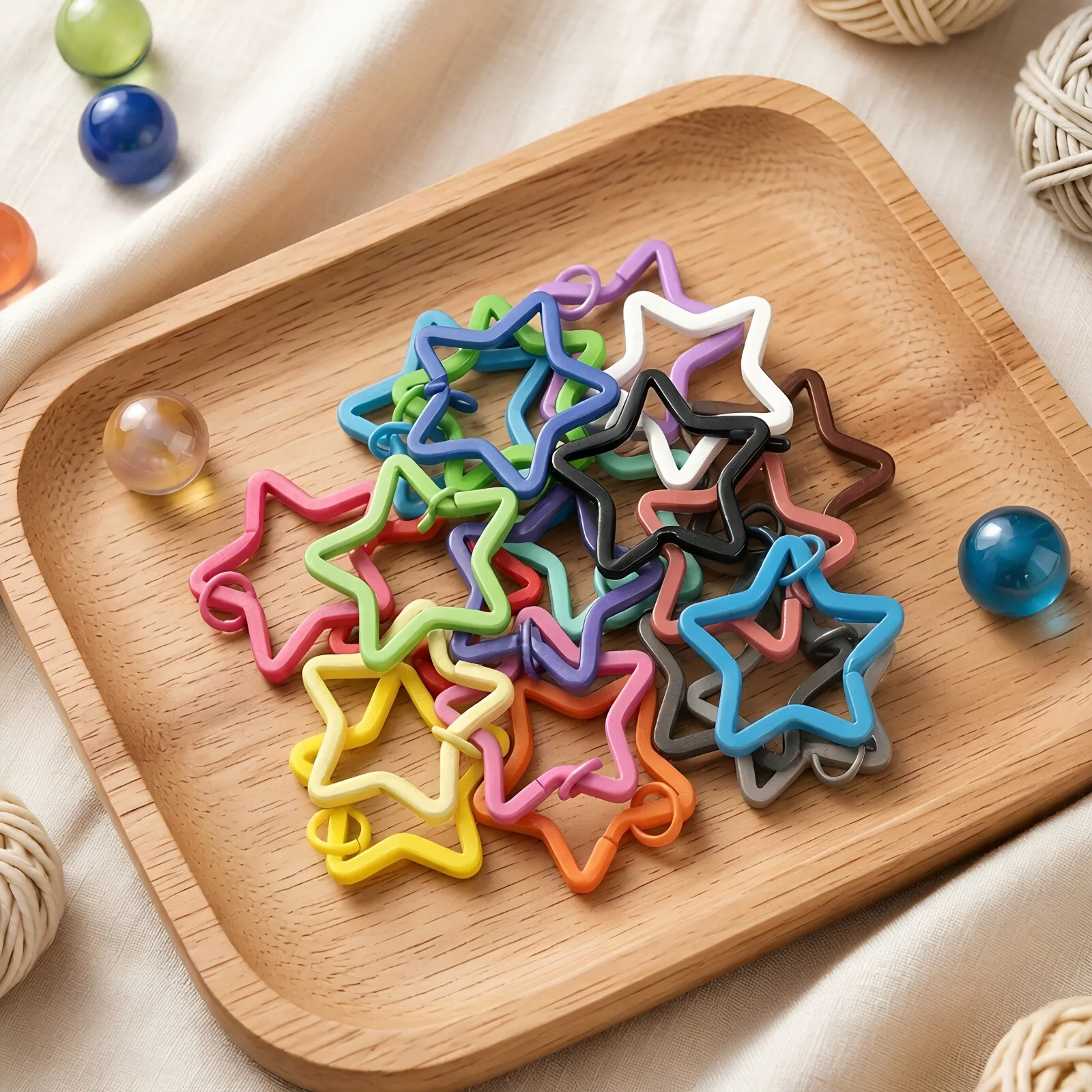 500pcs Kawaii Color Painted Key Holder Split Rings DIY Accessory Metal Star Shaped Candy Keychain Key Rings 35MM