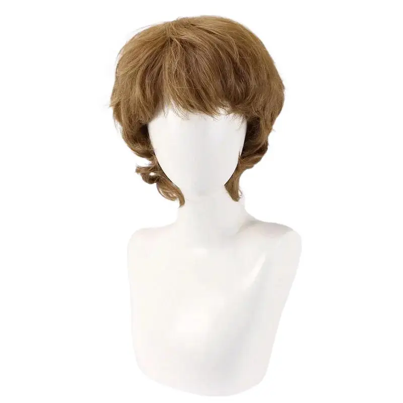 New sweet tooth Gus Cosplay Wig Men brown fluffy short curly hair wig Halloween play rode wig cap free