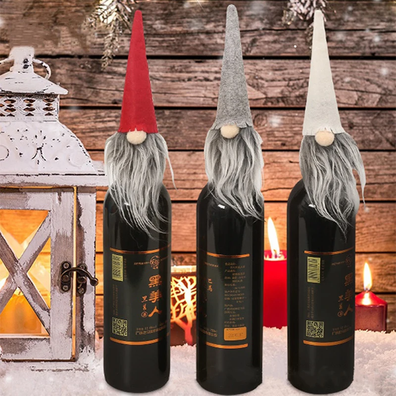 6Pcs Christmas Gnomes Wine Bottle Covers Faceless Doll Christmas Santa Claus Bottle Toppers Gift for New Year Table Decoration