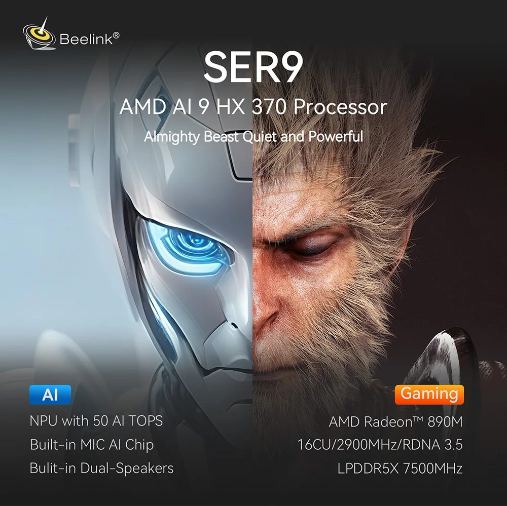 Beelink SER9 Pro 윈도우 11 라이젠 AI9 HX370 강력한 AI PC 32G 64G DDR5 1T 2T NVME 미니 게이밍PC PCIe4.0 데스크탑 컴퓨터 8745HS 썸네일 2
