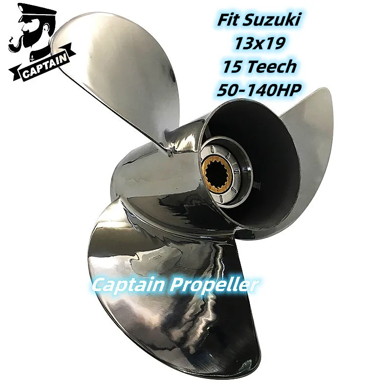 Captain Boat Propeller 13x19 Fit Tohatsu Outboard Engines 60C 70C 70HP 90HP 140HP Stainless Steel 3 Blade 15 Tooth Spline RH