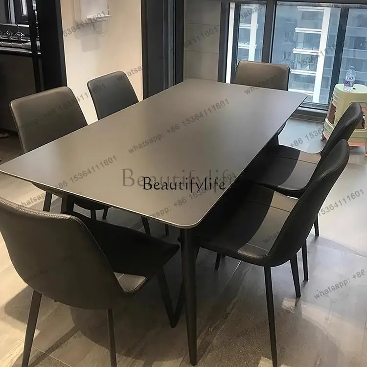 FGSlate dining table Small apartment Modern simple rectangular black dining table Full drag solid wood