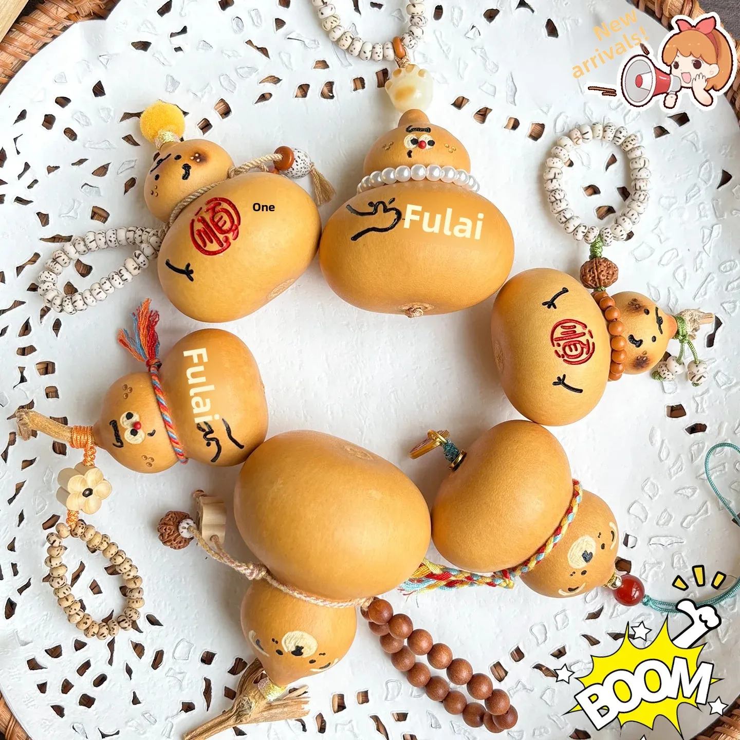 Natural Carved Gourd Handheld Ornament Handmade Pyrography Collectible Cute Hand Turned Bag Charm Pendant Lucky Blessing Fortune