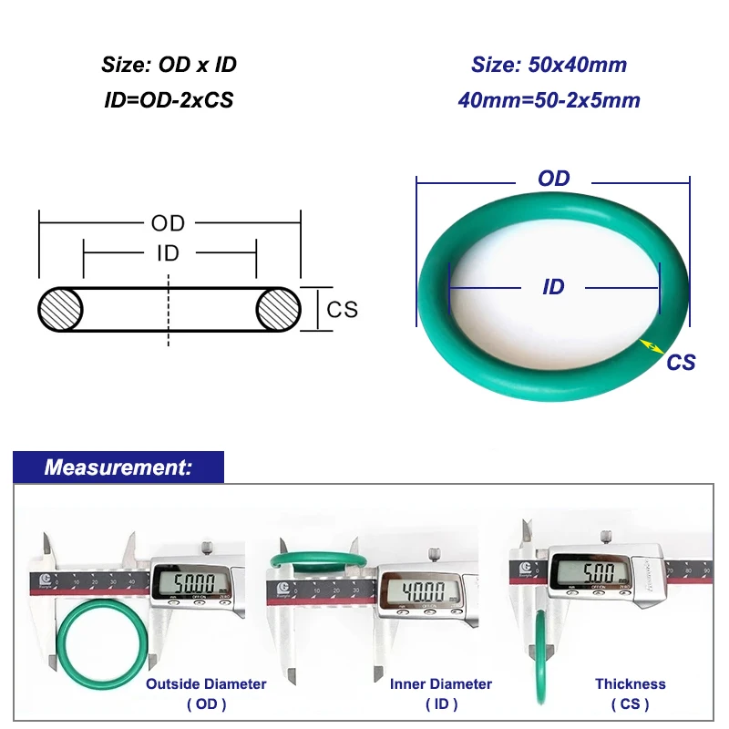 10pcs Green FKM O Ring CS 1/2/3.1/4mm OD 5-70mm Oil Resistant Acid Alkali Resistant O-Ring Fluororubber Rubber Sealing Gasket