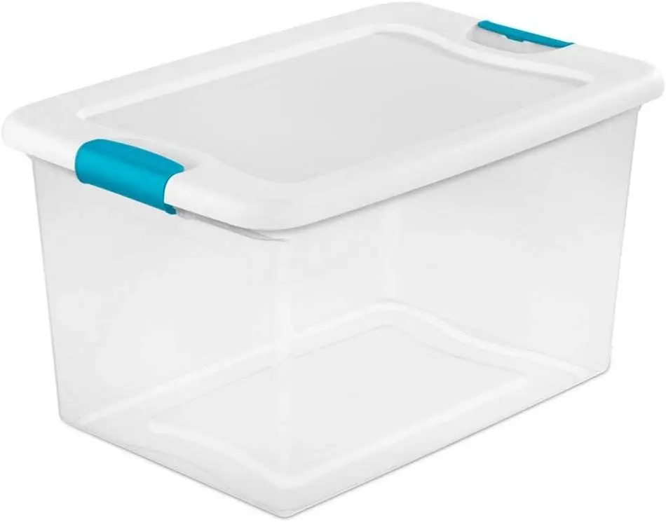

Latching Storage Box, Stackable Bin with Latch Lid, Plastic Container to Organize Clothes in Closet, Clear with