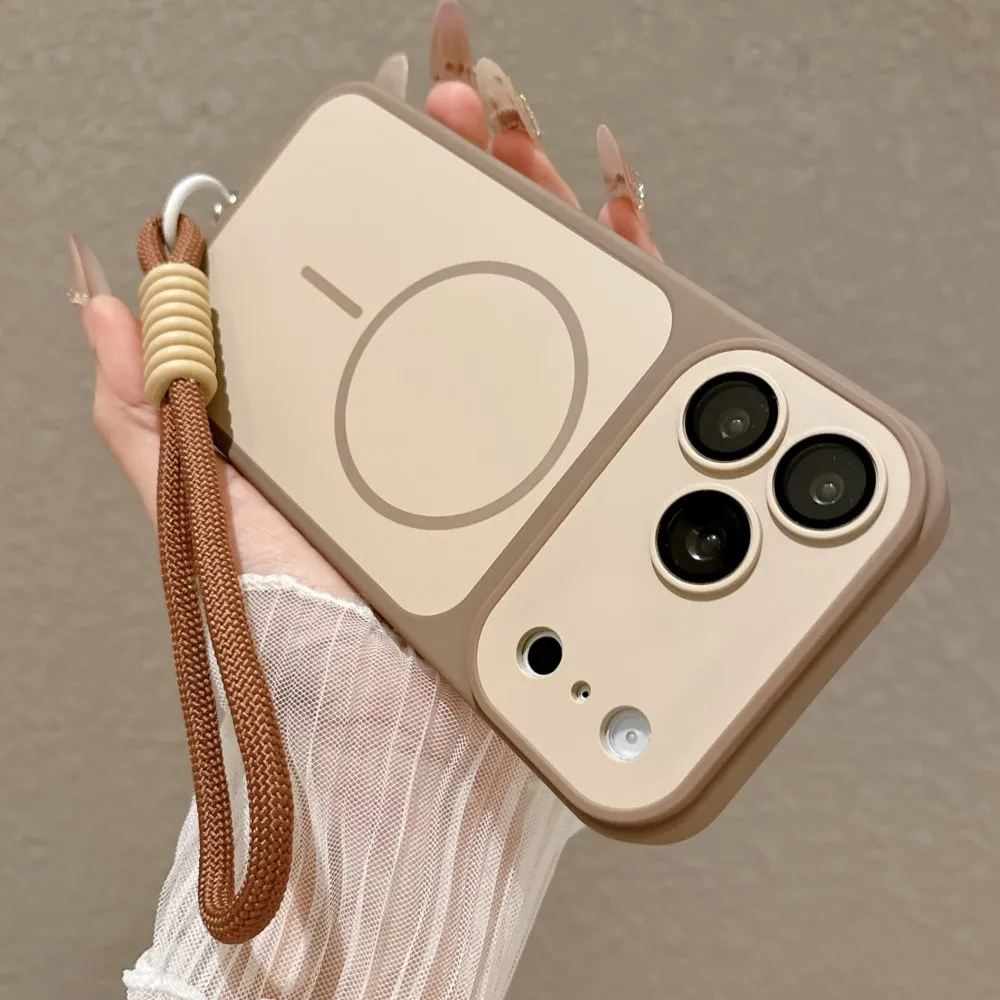 Stoßfeste, matte, weiche Armor-Hülle für MagSafe-Ladekabel für iPhone 17 Air 16 15 14 13 Pro Max mit Lanyard-Handschlaufe und magnetischer Abdeckung