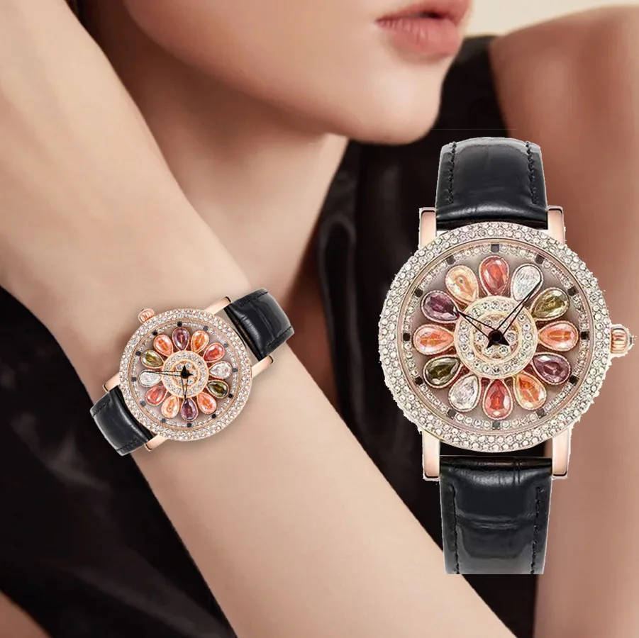 UTHAI H142 Watch Women\'s Light Luxury Waterproof Diamond Creative 360 ° Rotating Dial Female Fashion Quartz Clock Watches