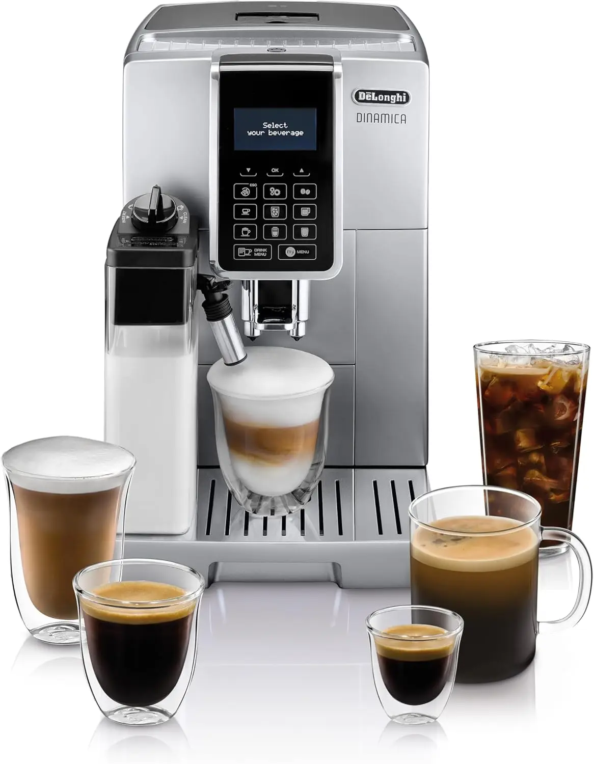 

De'Longhi ECAM35075SI dinaca с системой LatteCrema и ЖК-дисплеем, серебристый