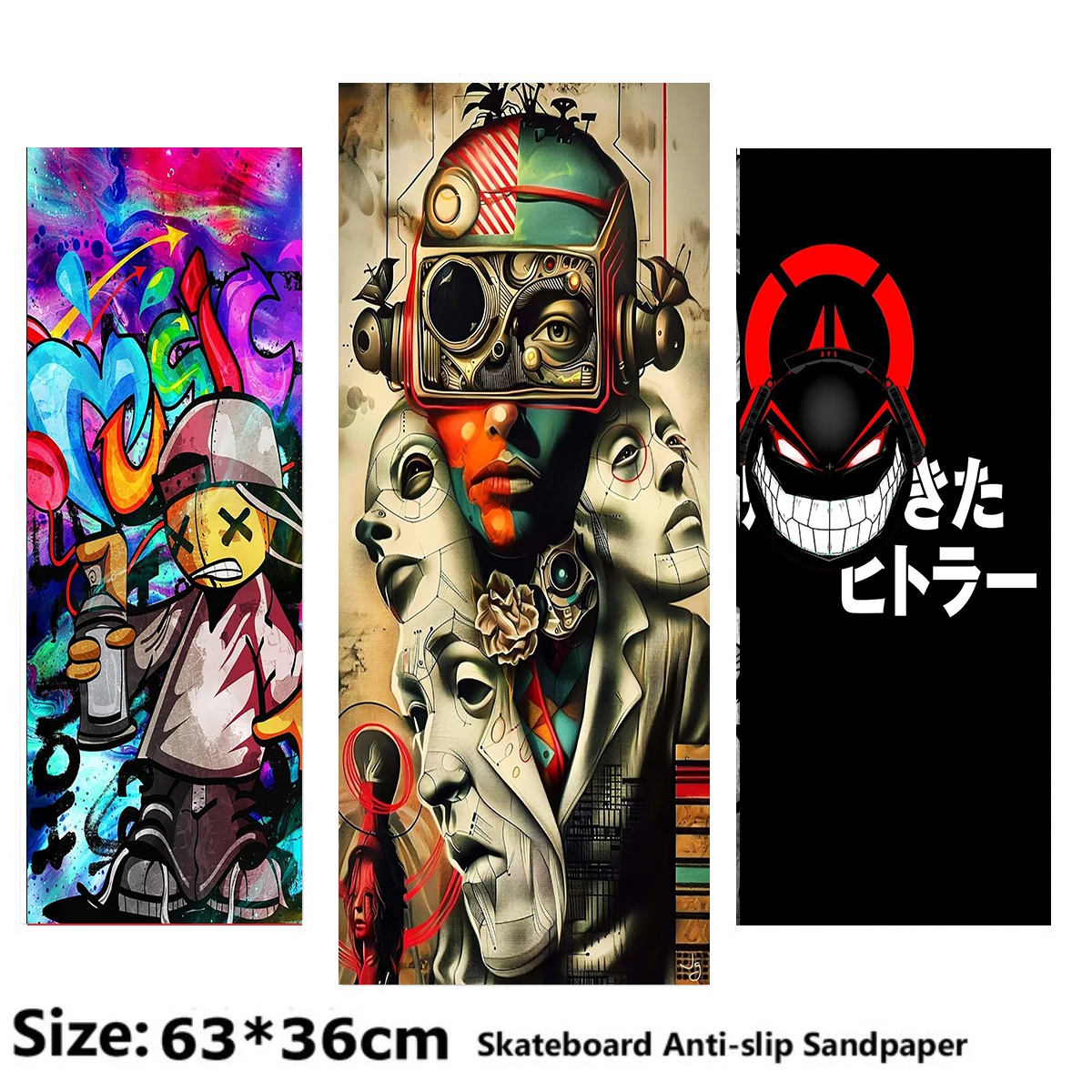 Colorful Street Boy Graffiti Pattern Electric Scooter Anti-slip Sticker Sandpaper Skateboard Grip Tape Sheet 63*36cm