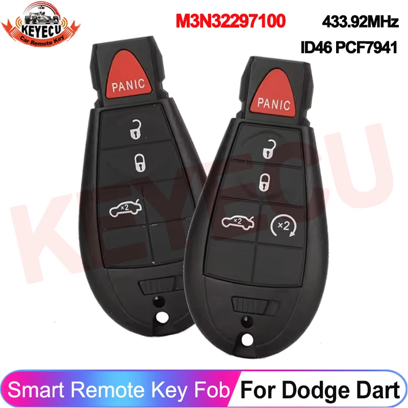 

KEYECU 433MHz ID46 PCF7941 Chip FCC ID: M3N32297100 For Dodge Dart 2012 2013 2014 2015 2016 Smart Car Remote Key 56046773AA