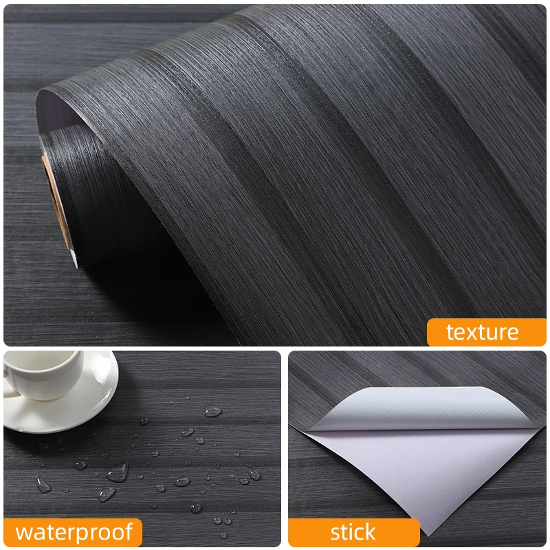 Dark gray imitation grille wallpaper, self-adhesive waterproof and moisture-proof wood grain wallpaper, wall cloth door sticker,