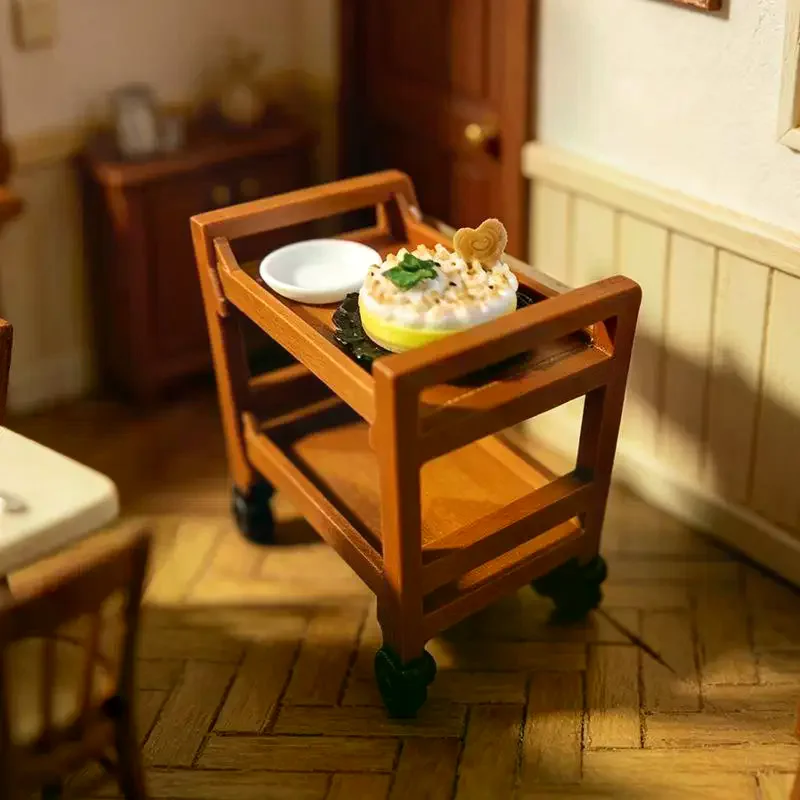Miniature Bar Cart Trolley Ornament 1/12 Dollhouse Food Cart Model Decoration Pretend Play Toy Dolls House Decor Accessories