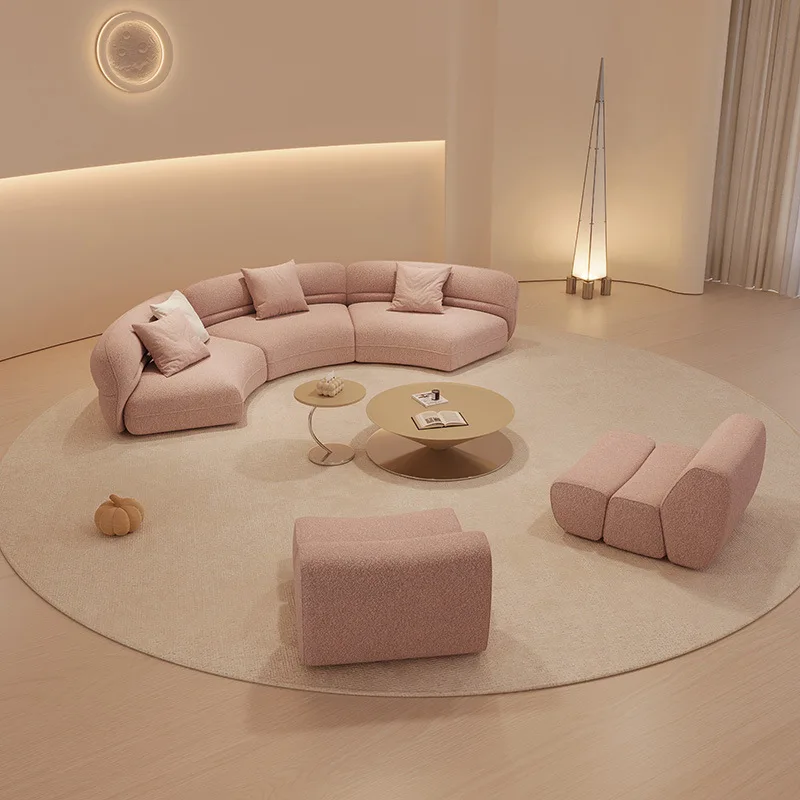 #  Style Bobo Ball Sofa Cream Pink Velvet Lamb Fabric Small Apartment Living Room Filled Sponge