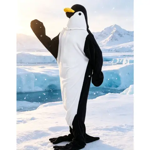 Adult Penguin Fleece Pajamas Cute Animal Hooded Jumpsuit for Halloween Costume Christmas Party & Stage Performance