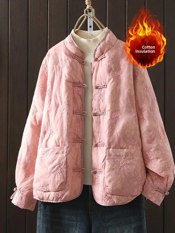 جديد الصينية Sle الثقيلة التطريز مزدوجة كيت القطن الدفء طويل Sve فضفاضة تناسب القطن Jaet الوقوف طوق التقليدية C...