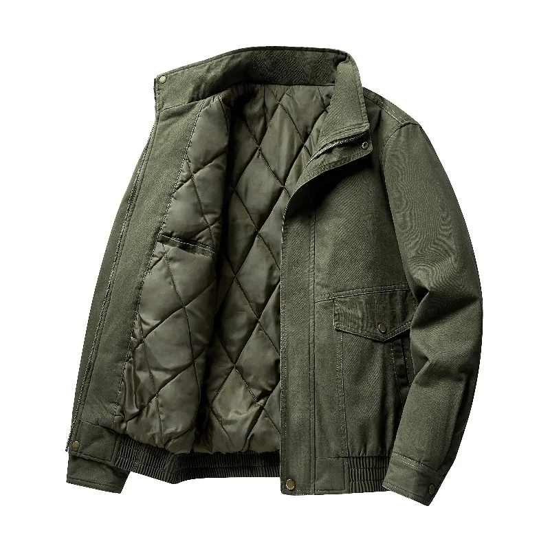 

Men's Winter Leisure Thicken Parka Fleece Lined Jacket and Men's Warm Cargo Jacket Work Coat Turn-down Collar Winter Cotton Top